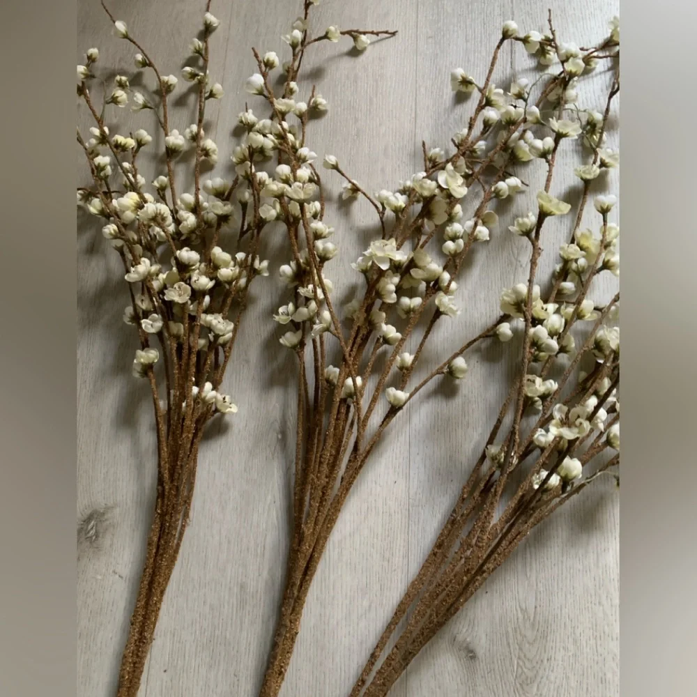 3 branches cream‎ white faux flowers artificial cherry blossom